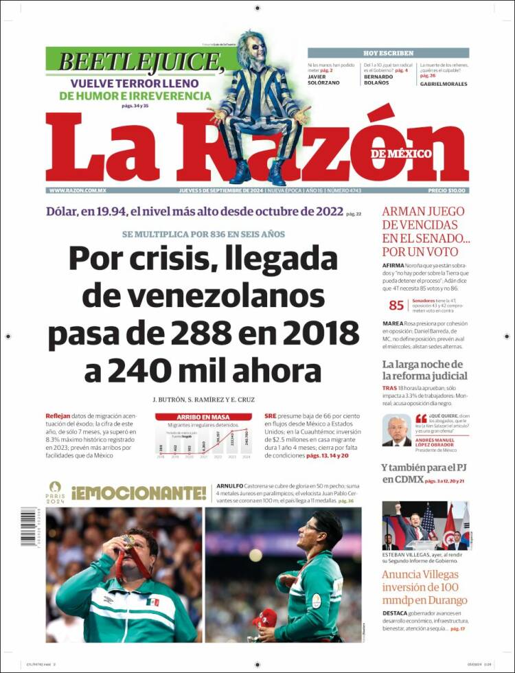 Portada de La Razón (M&eacute;xico)