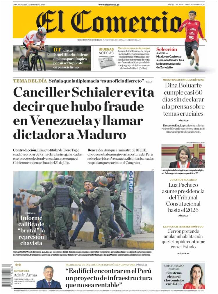 Portada de El Comercio (Per&uacute;)