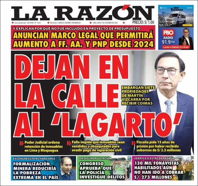 Portada de La Razón (Per&uacute;)