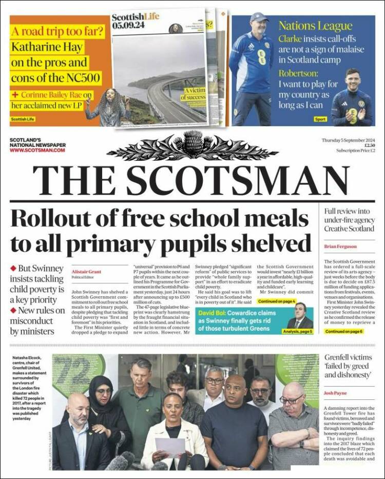 Portada de The Scotsman (Reino Unido)