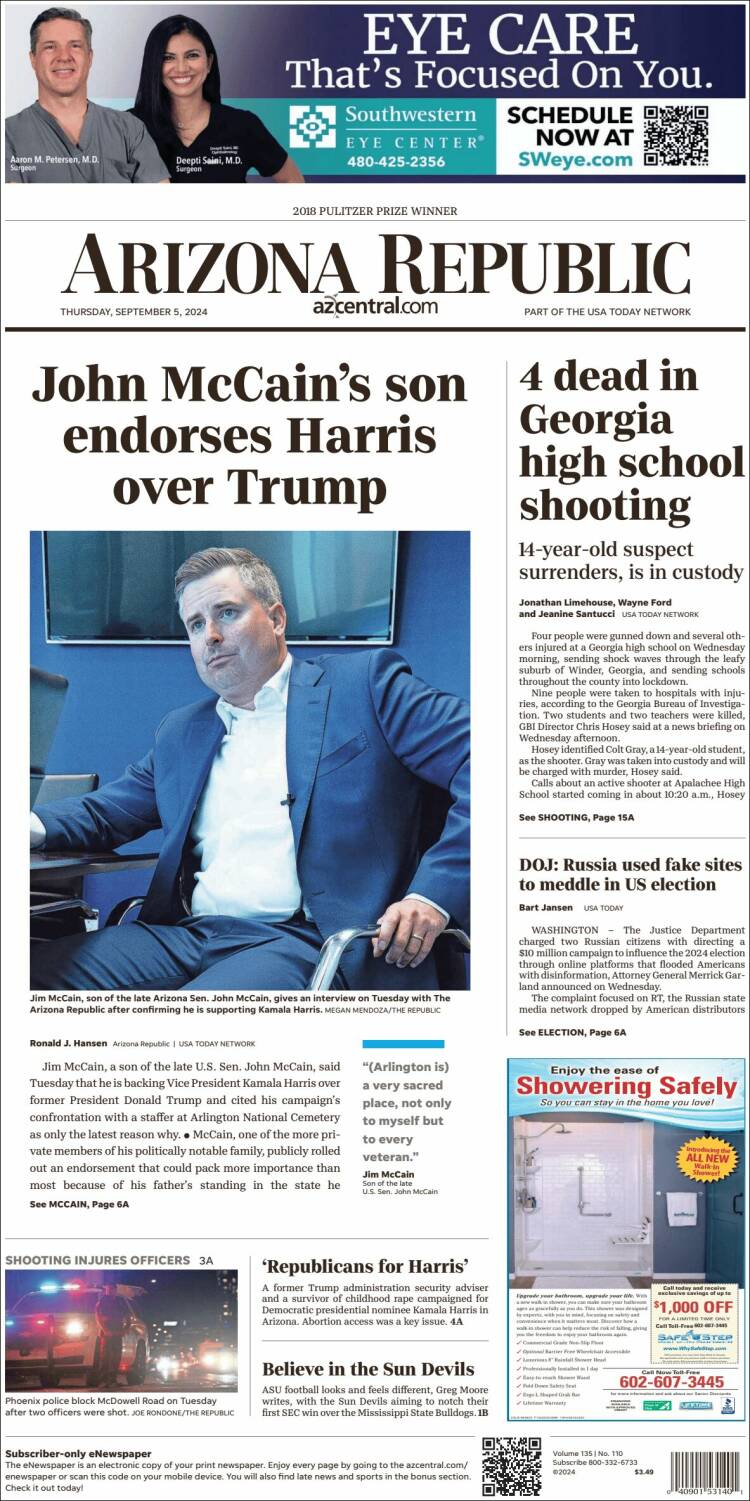 Portada de Arizona Republic News (USA)