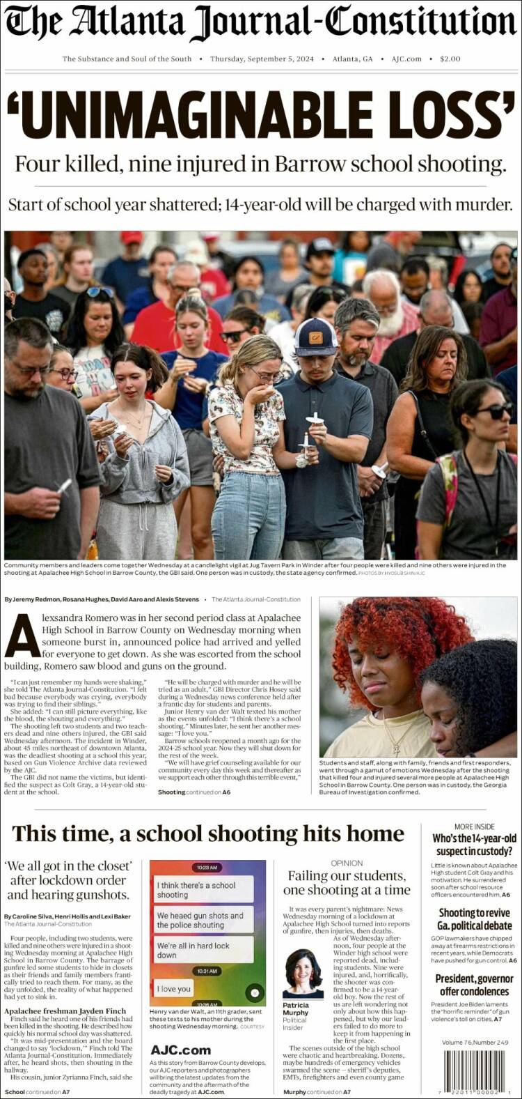 Portada de The Atlanta Journal-Constitution (USA)
