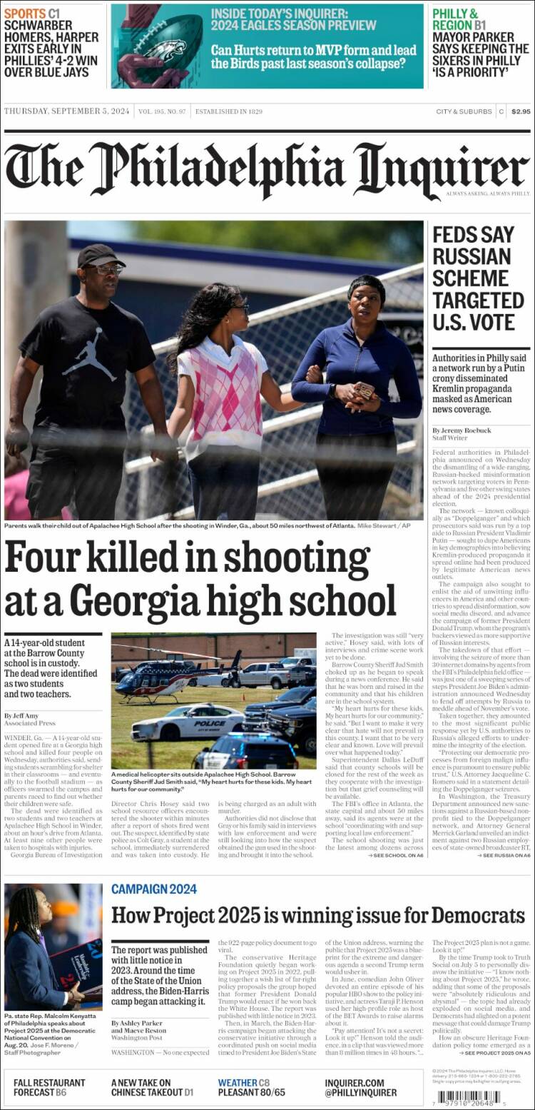 Portada de Philadelphia Inquirer (USA)