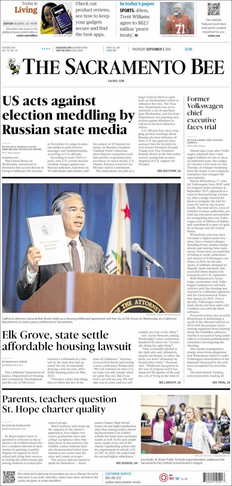 Portada de The Sacramento Bee (USA)