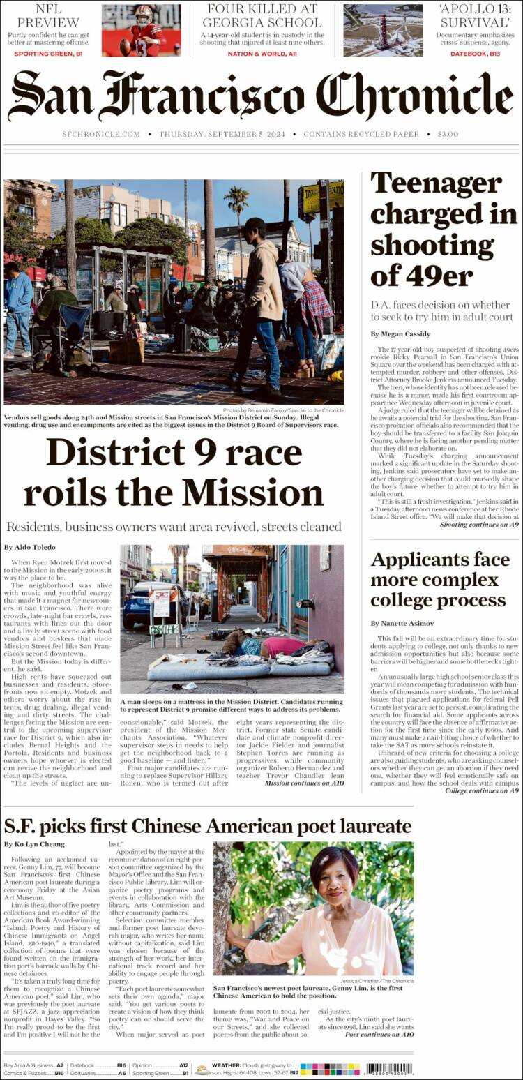 Portada de San Francisco Chronicle (USA)