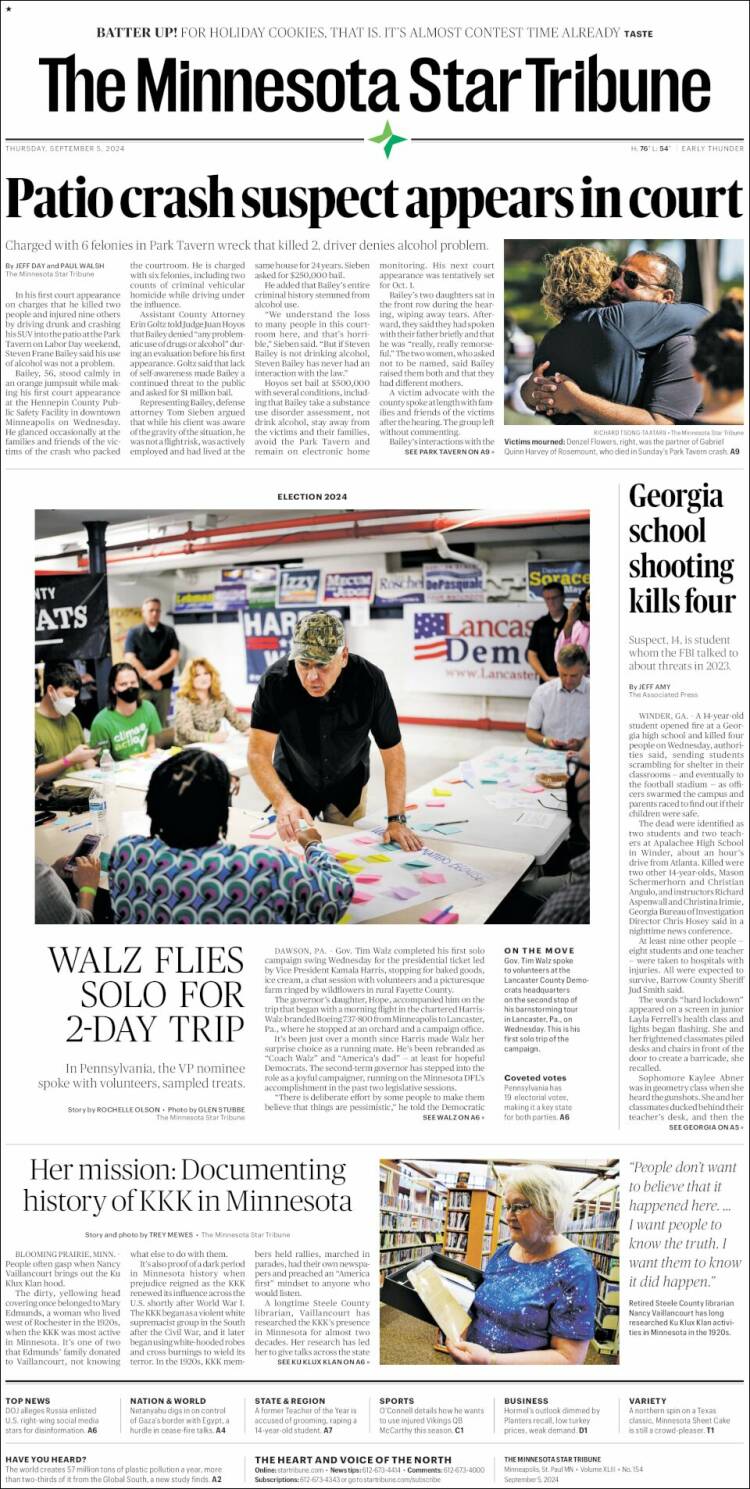 Portada de Star Tribune (USA)