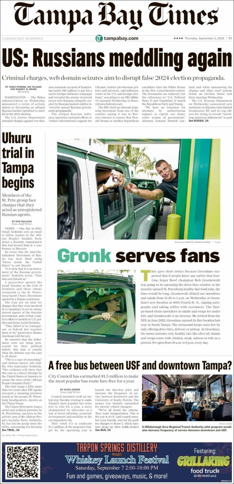 Portada de Tampa Bay Times (USA)