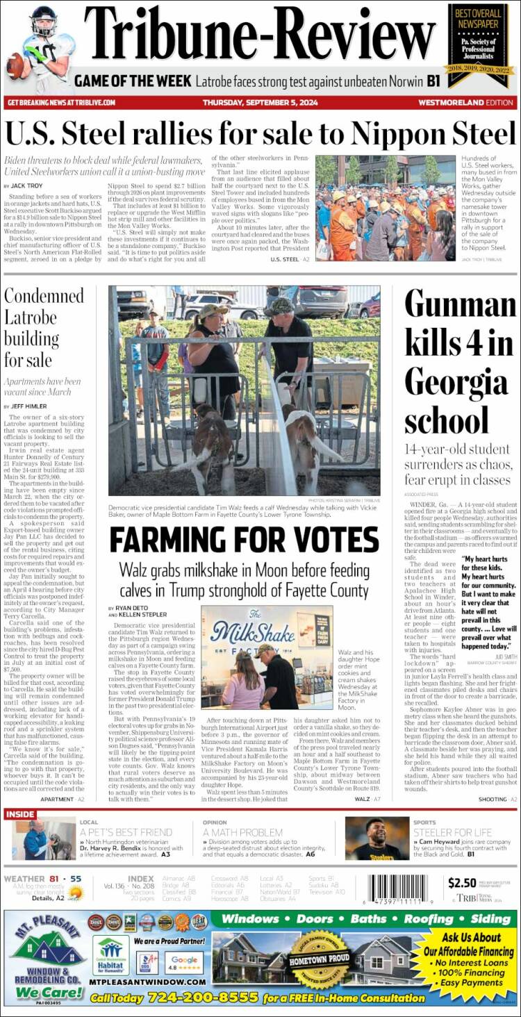Portada de Tribune-Review (USA)