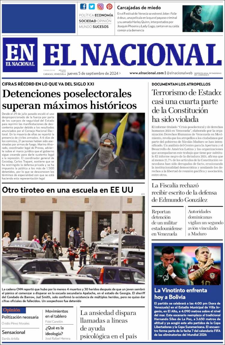 Portada de El Nacional (Venezuela)