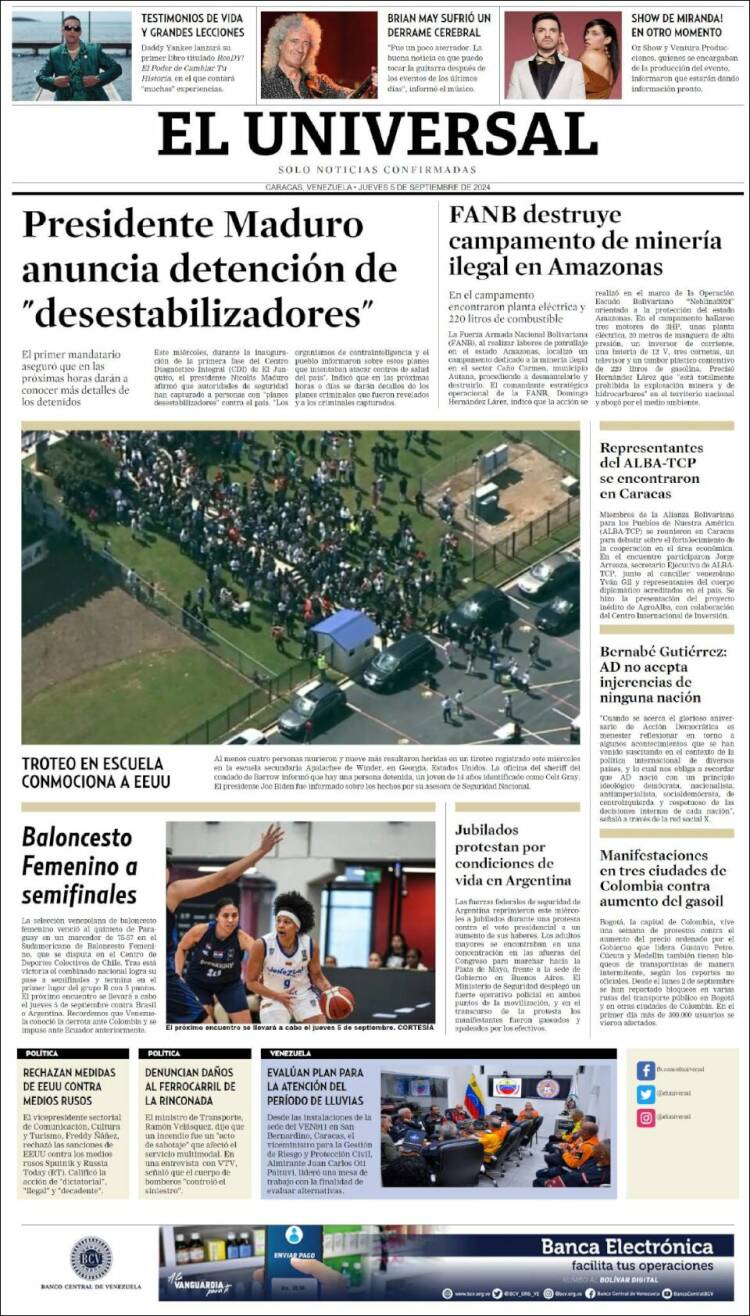 Portada de Universal (Venezuela)