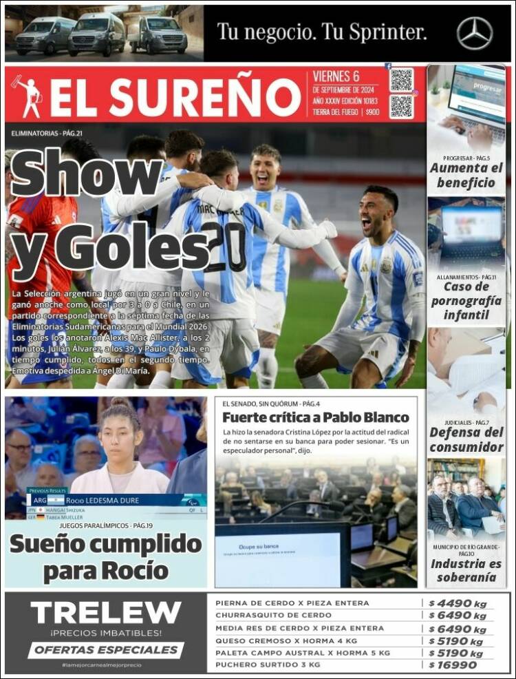 Portada de Diario El Sureño (Argentina)