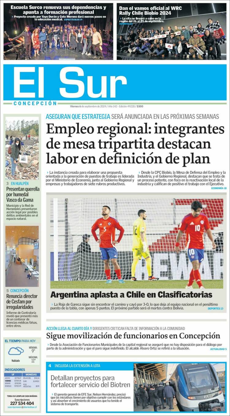 Portada de El Sur (Chile)