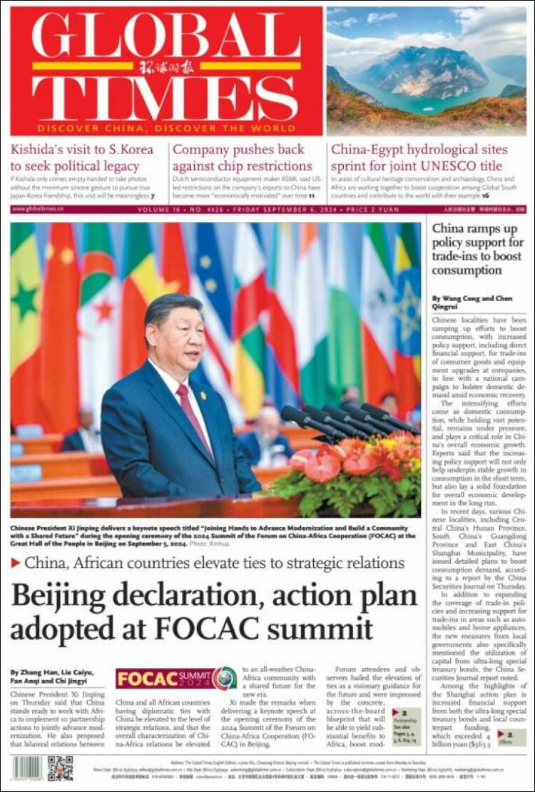 Portada de The Global Times (China)