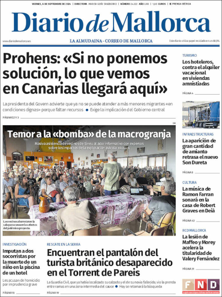 Portada de Diario de Mallorca (España)