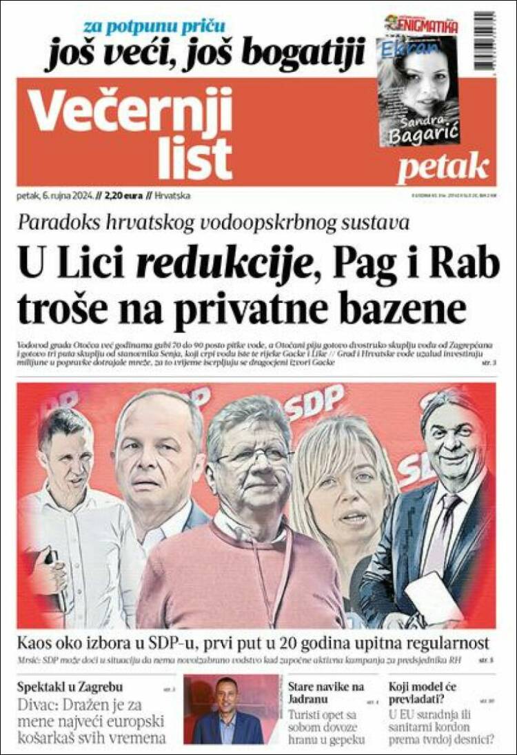 Portada de Večernji (Croacia)