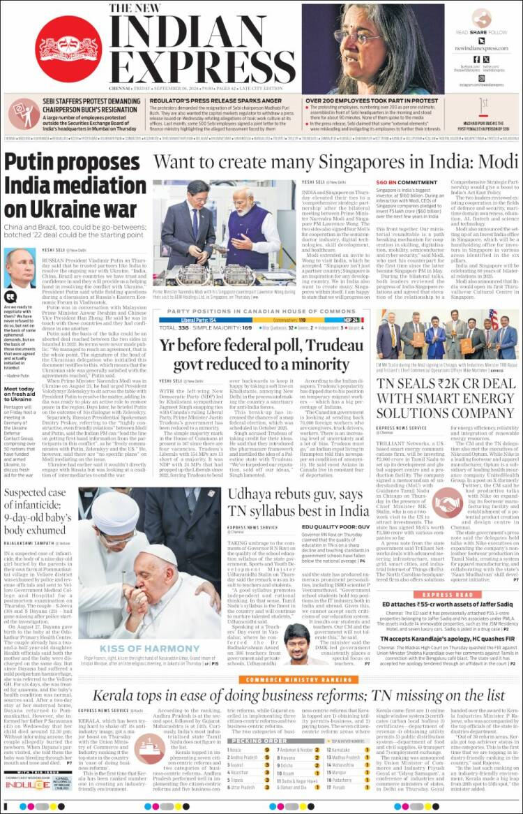 Portada de New Indian Express (India)