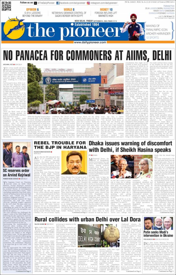 Portada de The Pioneer (India)