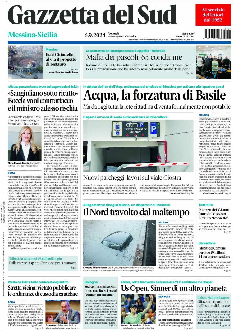 Portada de Gazzetta del Sud (Italia)