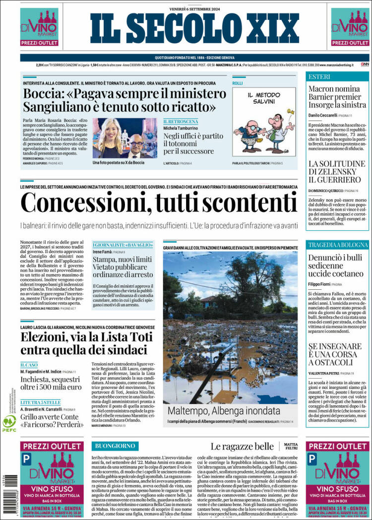 Portada de Il Secolo XIX (Italia)