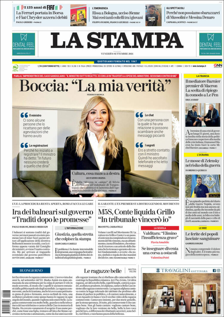 Portada de La Stampa (Italy)