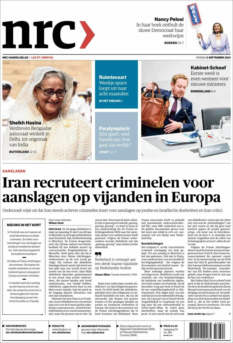 Portada de NRC Handelsblad (Pa&iacute;ses Bajos)