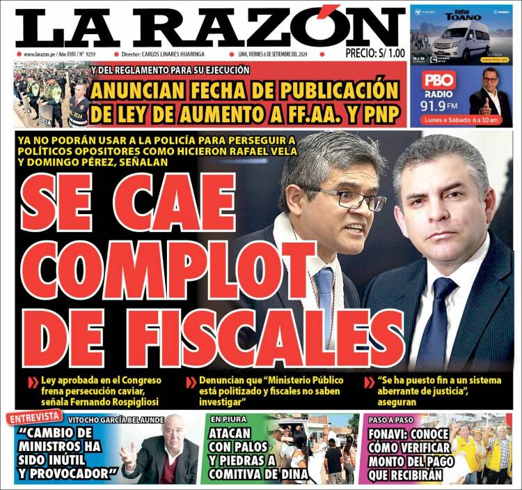 Portada de La Razón (Per&uacute;)