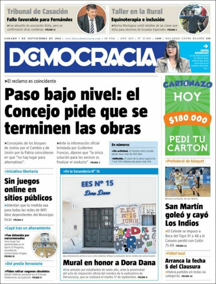 Portada de Diario Democracia (Argentina)