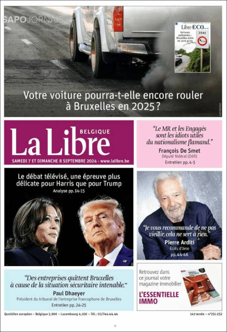 Portada de La Libre.be (B&eacute;lgica)