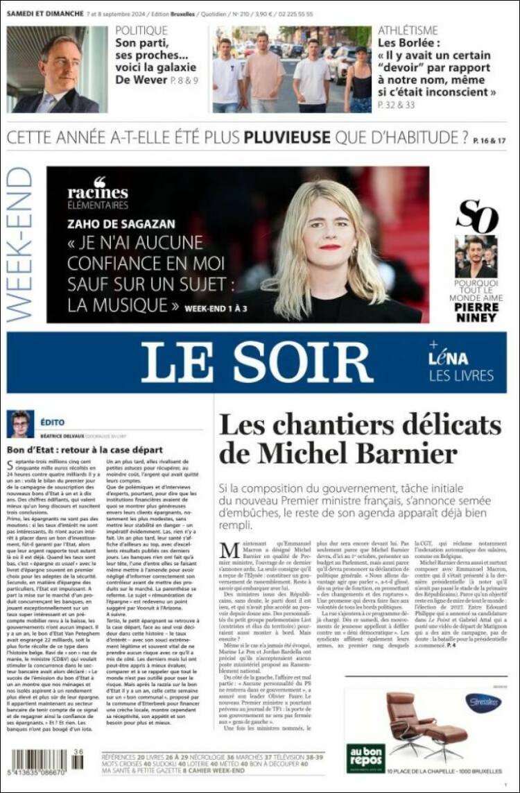 Portada de Le Soir (B&eacute;lgica)