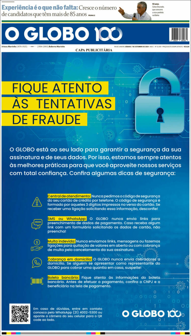 Portada de O Globo (Brasil)