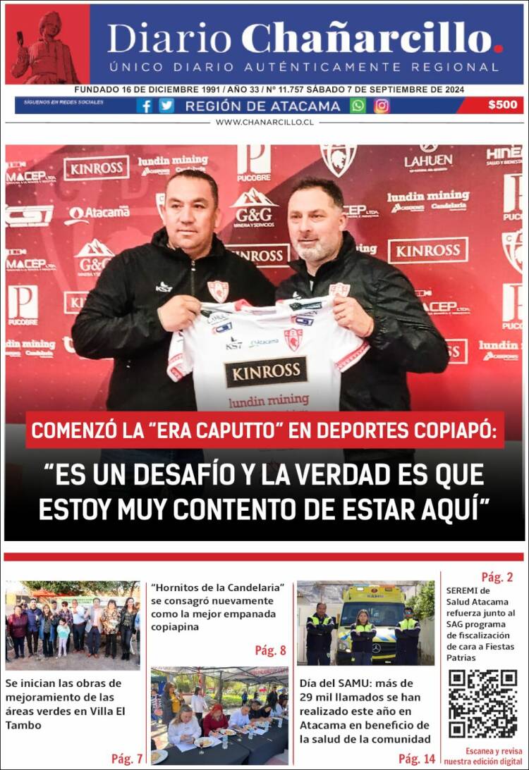Portada de Diario Chañarcillo (Chile)