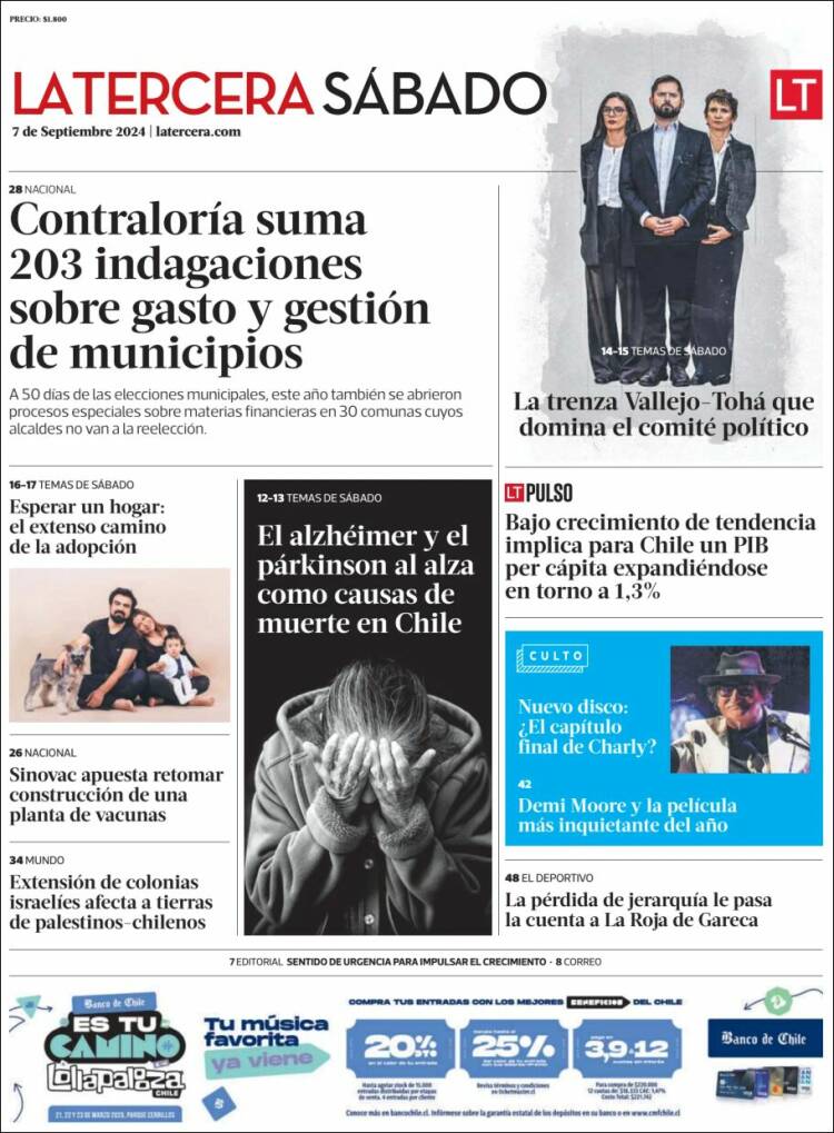 Portada de La Tercera (Chile)