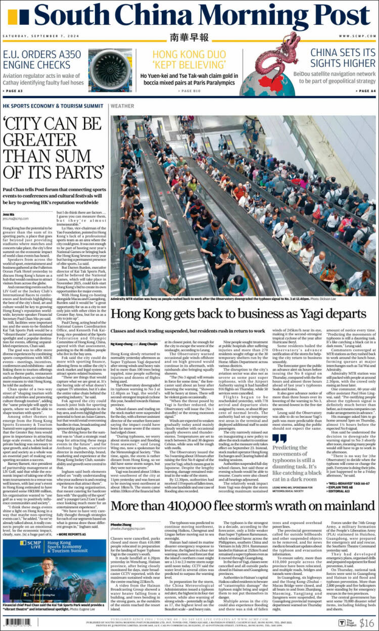 Portada de South China Morning Post (China)