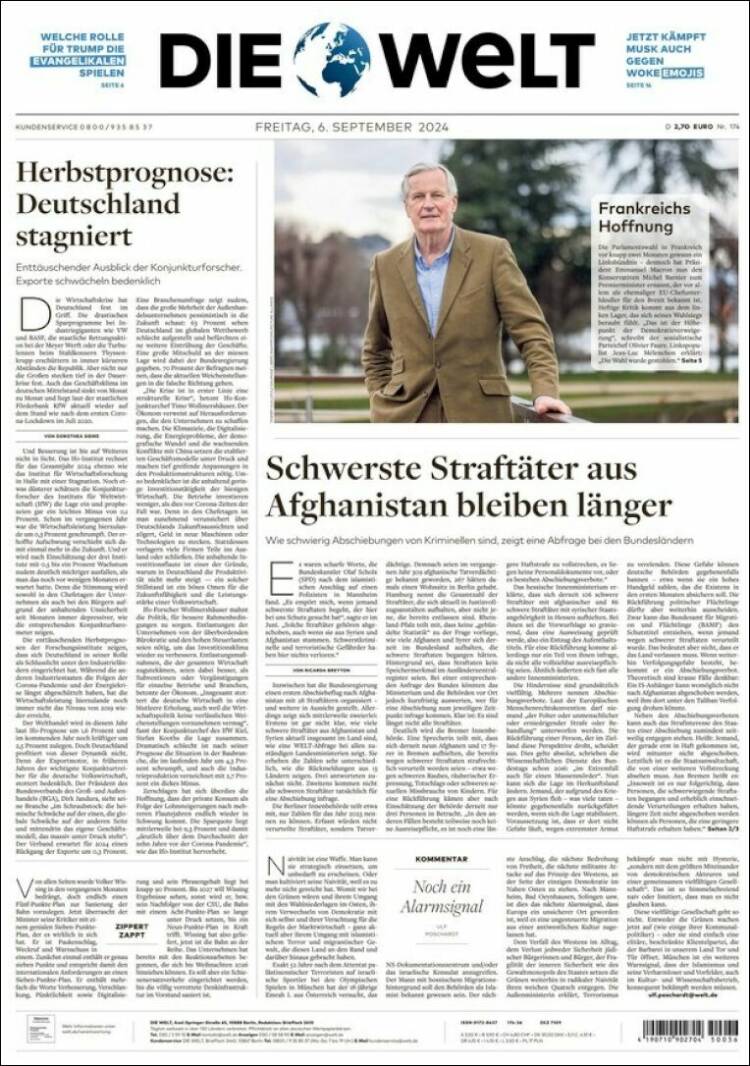 Portada de Die Welt (Alemania)