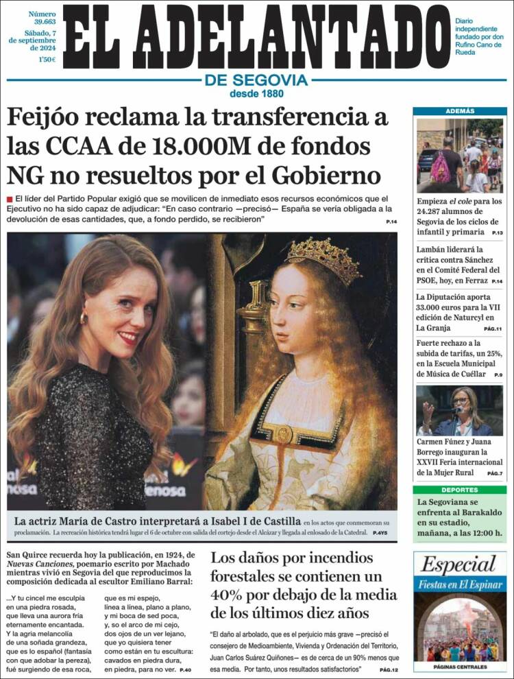 Portada de El Adelantado de Segovia (España)