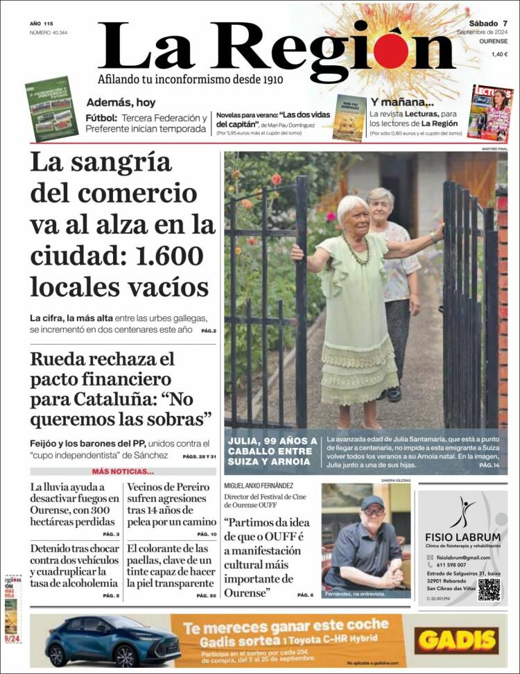 Portada de La Región de Ourense (España)