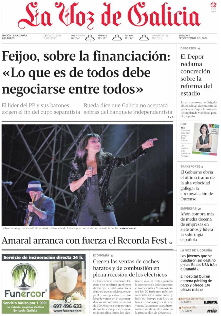 Portada de La Voz de Galicia (España)