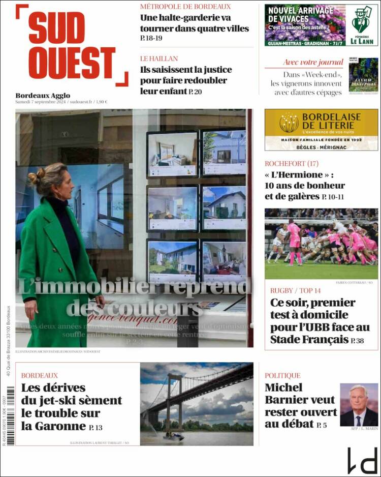 Portada de Sud Ouest (Francia)