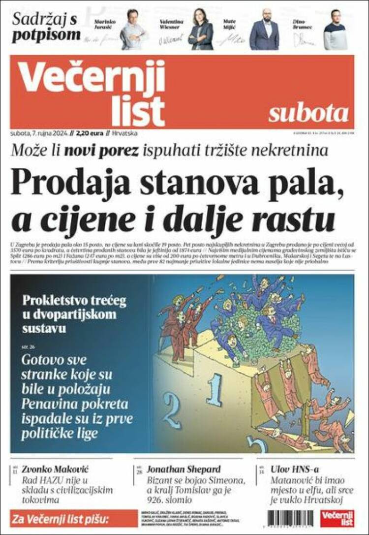 Portada de Večernji (Croacia)