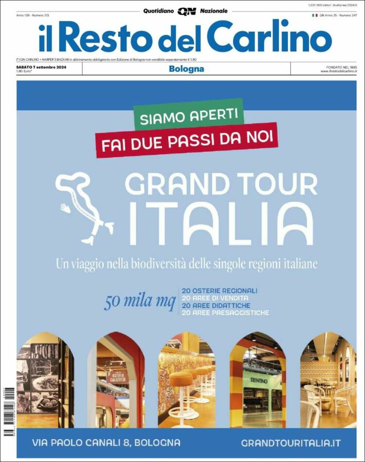 Portada de Il Resto del Carlino (Italia)