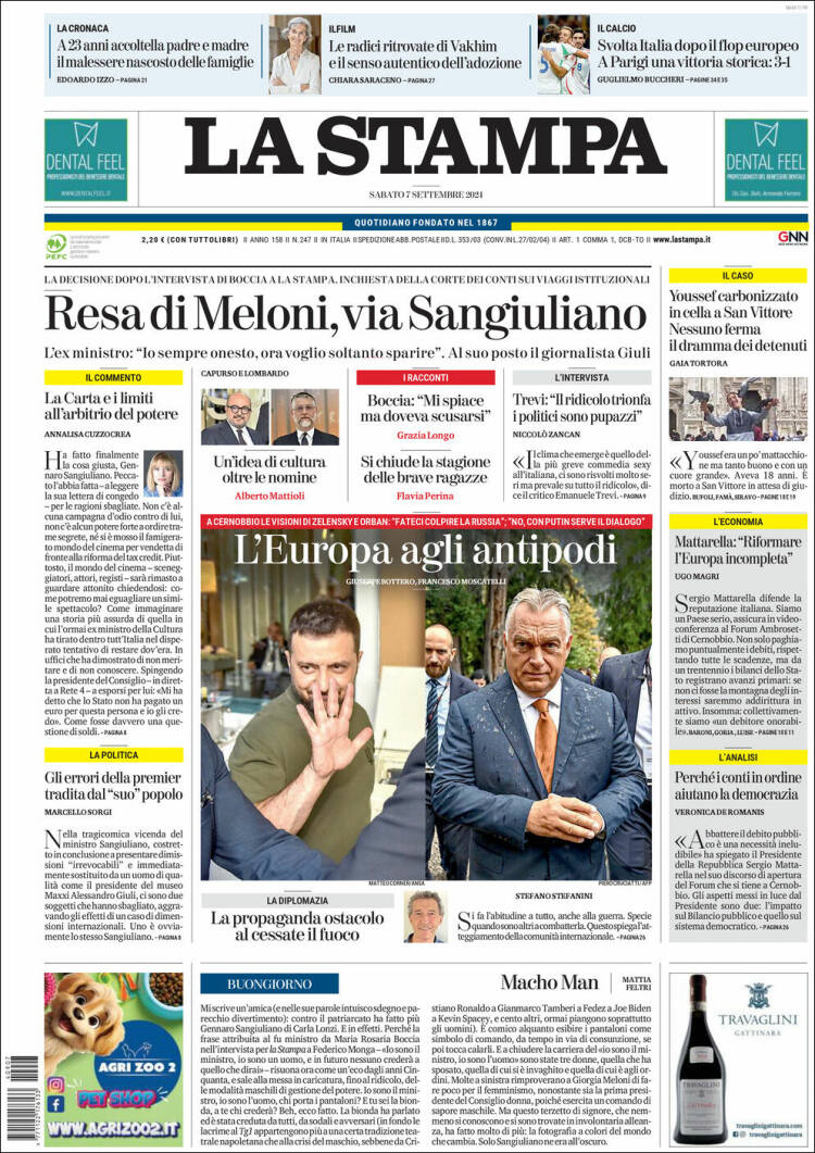 Portada de La Stampa (Italia)