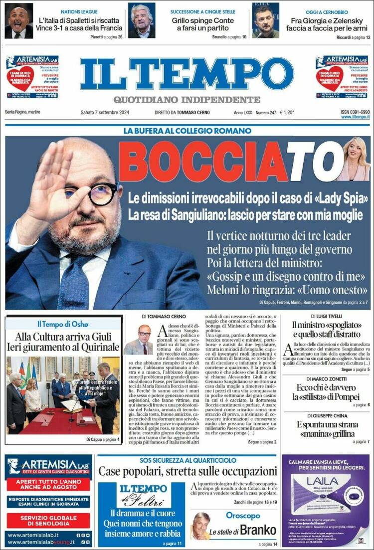Portada de Il Tempo (Italia)
