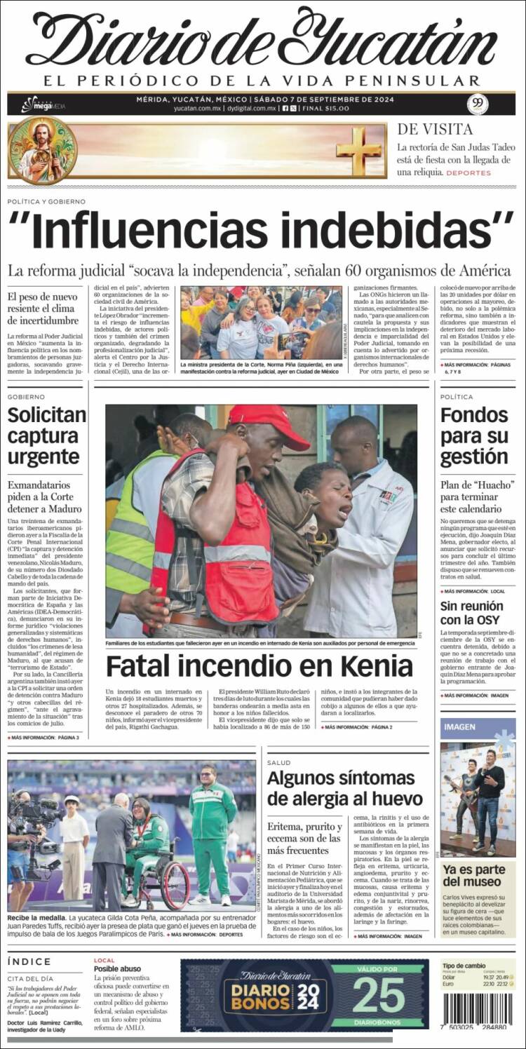 Portada de Diario de Yucatán (M&eacute;xico)
