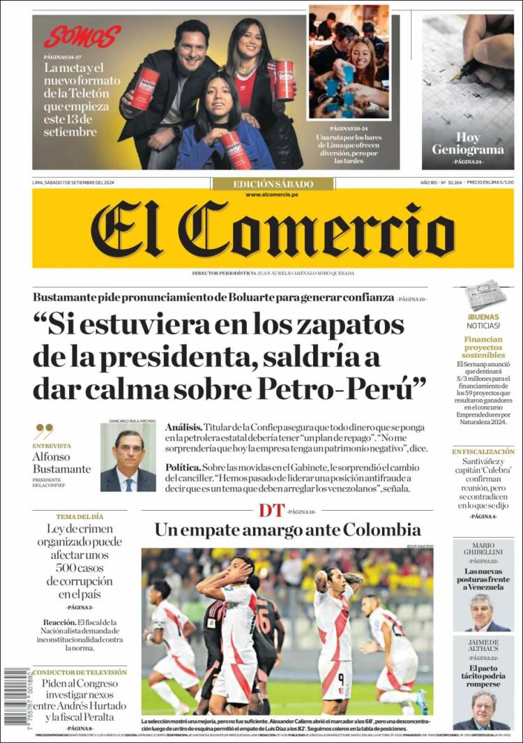 Portada de El Comercio (Per&uacute;)