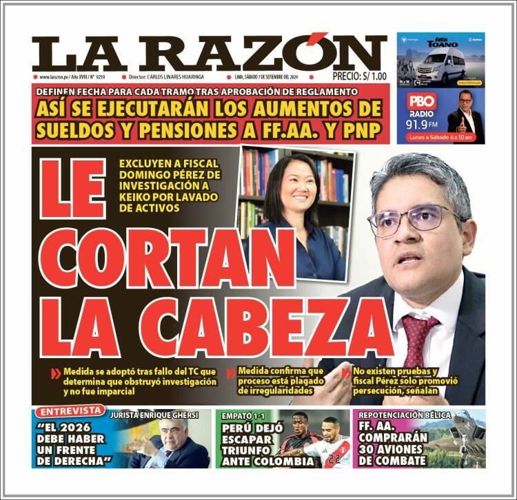 Portada de La Razón (Per&uacute;)