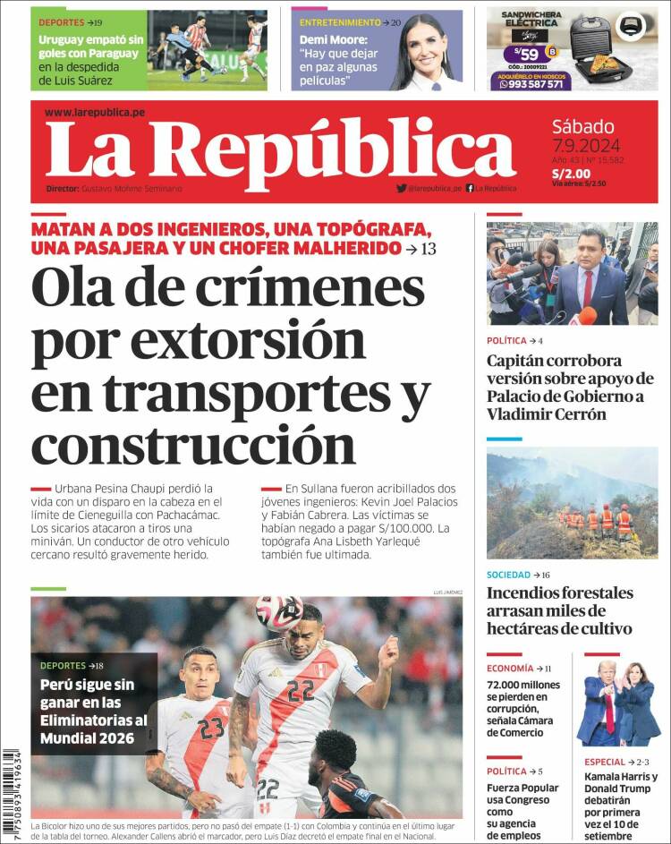 Portada de La Republica (Per&uacute;)