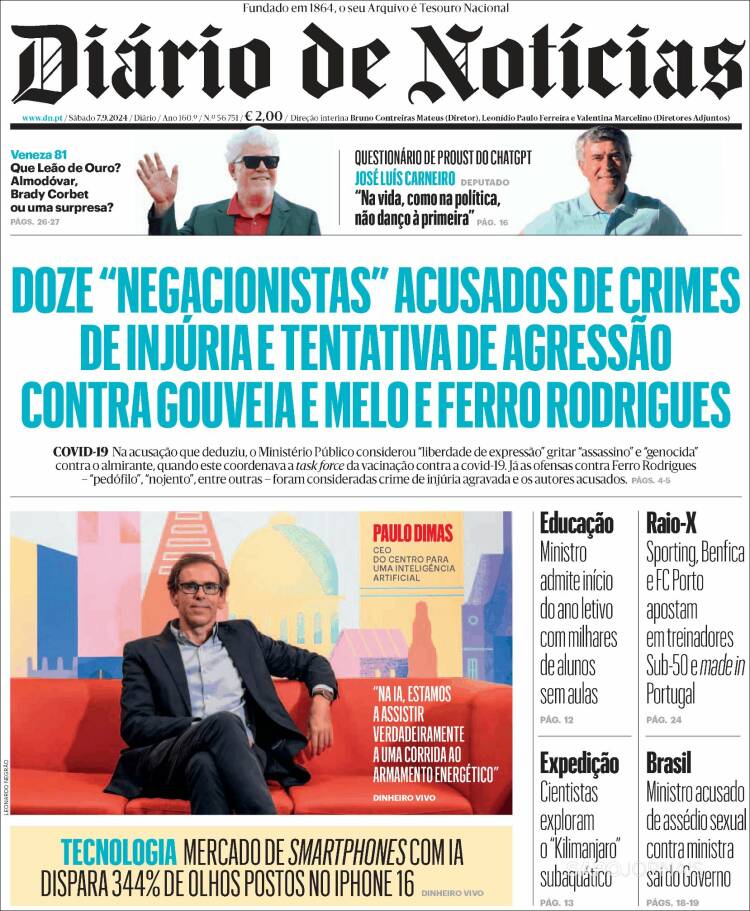 Portada de Diário de Noticias (Portugal)