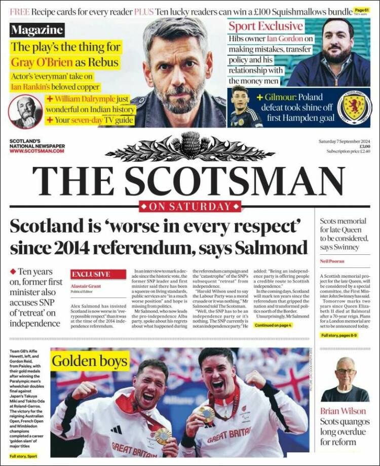 Portada de The Scotsman (Reino Unido)