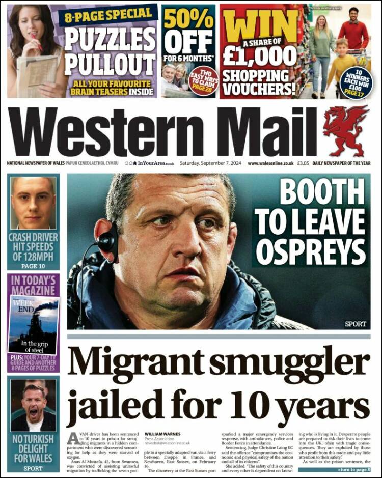 Portada de Western Mail (Reino Unido)