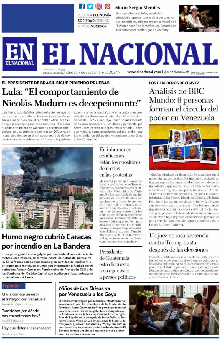 Portada de El Nacional (Venezuela)